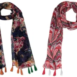 Printed Chiffon Women Multicolor Scarf, Stole, Fancy Scarf-image-21