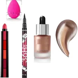 grasp Makeup Combo kit of Iconic London Highlighter, 5in1lipstic, Yanqina, Puff-image-2