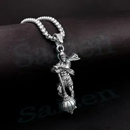 Men's Silver Plated Stainless Steel Chain with Hanuman Pendant Rhodium Stainless Steel Pendant-image-21