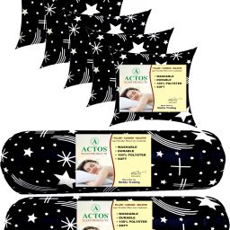 5 Cushion And 2 Bolster Microfibre Geometric Bolster Pack of 7-13