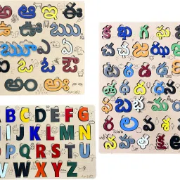 3-in-1 Combo Telugu, Hindi & English Alphabet Wooden Puzzle Board-image-90