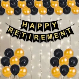 Printed Black Happy Retirement Banner Combo with Banner and LED Fairy Light balloon Balloon-image-44