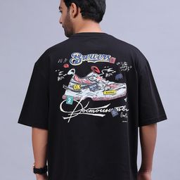 v-mart Men Printed Round Neck Cotton Blend Black T-Shirt-picture-1