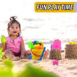 joy baby toys Sand Game Castle Building Beach Toy 10 Pcs Playset with Molds, Tools, & Bucket image 2