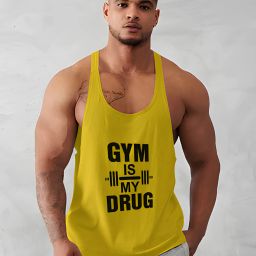 Stylish Scoop Neck Typography Printed Vests - Gym is My Drug Printed Men Vest-image-46