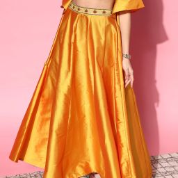 Women Solid Flared Yellow Skirt-image-19