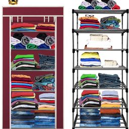 furnbolo 6 Shelf Foldable Collapsible Wardrobe Storage Organizer Almirah Cloth Rack Carbon Steel Collapsible Wardrobe-picture-25