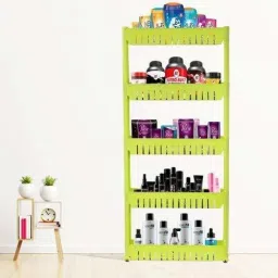 5 Tier Kitchen Trolley, Easy-To-Move Slide Out Shelf Slim Rack Green Plastic Kitchen Trolley-18