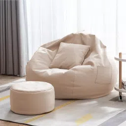 4XL Bean Bag with Footrest & Cushion Ready to Use with Beans ( Cream-4XL) Bean Bag SofaWith Bean Filling-14