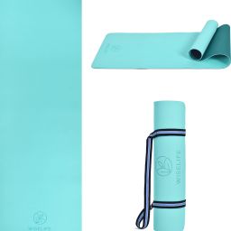 Classic Dual Yoga Mat with Sleek Yoga Strap - Cyan-Green for Men Women 6 mm Yoga Mat-image-82