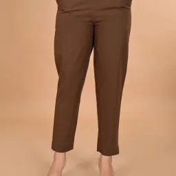 Women Regular Fit Brown Pure Cotton Trousers-image-80