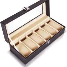 6 Slot Leather Watch Storage Box Holder Display Glass Case Organizer Watch Box-image-84