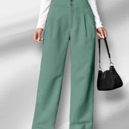 Women Regular Fit Khaki Lycra Blend Trousers-image-36
