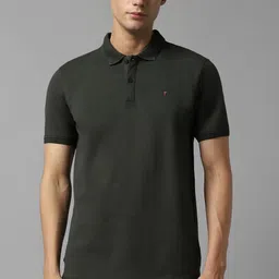 louis philippe sport Men Solid Polo Neck Cotton Blend Dark Green T-Shirt-picture-20