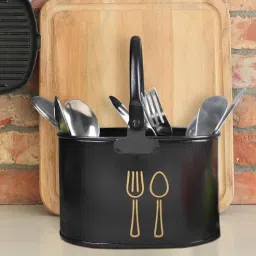 sone key chidiya Black Iron Cutlery Holder with Handle-picture-7