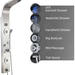 RUVEL Shower Panel - Sayflow with Hydropowered LED Light + Digital Display & 5 Water Functions With Top Rainfall Water Outlet, Waterfall Outlet image 2