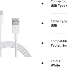 Ankev Lightning Cable 2.8 A 1 m USB to Lightning data cable image 3