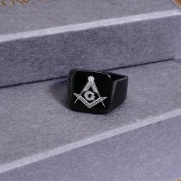 Rings for Men Rock Cool Casual Ring AG Masonic Logo Religious Alloy Rhodium Plated Ring-image-76