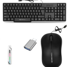 ZEBRONICS K20 Keyboard, Comfort Mouse, C-OTG, ,Cable Protector (Set - 4). Combo Set-0