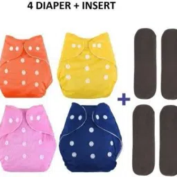 Washable Reusable Adjustable Cloth Diaper Nappy For New Born (4Diaper+4Insert Black)-0