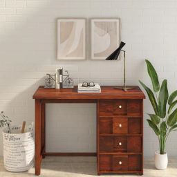 woodsworth from pepperfry Kelty Sheesham Wood Writing Table In Scratch Resistant Honey Oak Finish With Drawers-picture-44