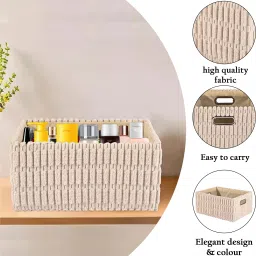 homestic Cotton Set of 18 Storage Basket with Handle | GM-28-BG | Rectangular Biege Color Storage Basket image 4