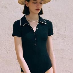 LULU & SKY Spread Collar Neck Half Placket Bodysuit-image-59