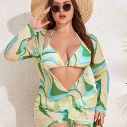 LULU & SKY Women Printed 3-Pcs Bikini Set Plus Size-image-14