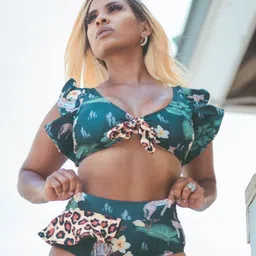 Addery Floral Printed Ruffled Swim Bikini Set-image-29