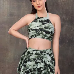 Addery Abstract Printed Halter Neck Swim Set-image-22