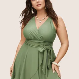 Plus Curvves Women Halter Neck Plus Size Swimming Dress-image-83