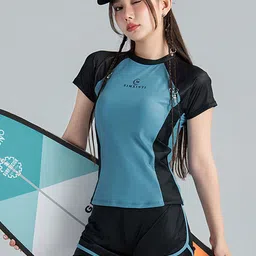LULU & SKY Colourblocked Round Neck Swim Set-image-2