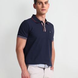 arrow sport Men Solid Polo Neck Pure Cotton Blue T-Shirt-picture-33