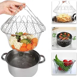 2-in-1 Chef Basket | Multipurpose Folding Frying & Steaming Basket Collapsible Deep Frying Basket-26