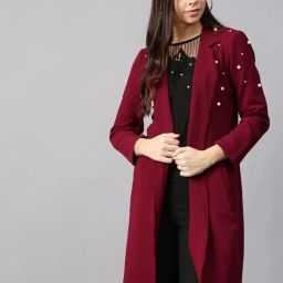 Women Longline Full Sleeve Maroon Shrug-image-92