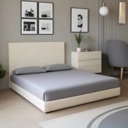 mintwud from pepperfry Moto Upholstered Queen Size Bed in Beige Finish-picture-0