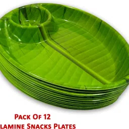 inpro Stylish Designer Shape Melamine Serving Snacks Platter set of 12 in Green Color Quarter Plate image 3