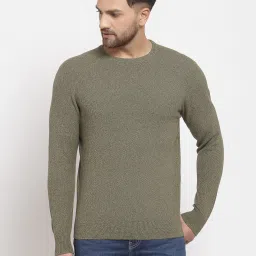 Men Self Design Round Neck Dark Green Sweater-image-69
