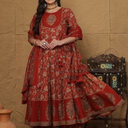 Women Pure Cotton Kurta Palazzo Attached Dupatta Set-image-4
