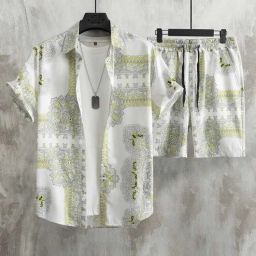 Men Night Suit Set Light Green, White Printed-image-38