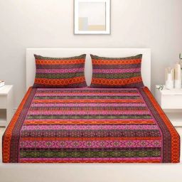 swayam Orange Cotton Single 200TC Size Bedsheet - Set of 2-picture-18