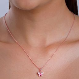 925 Silver Rose Gold Pop Pink Studded Butterfly Pendant Rhodium Plated Sterling Silver Necklace-8