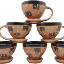 Pack of 6 Ceramic Tea/Coffee/Chai Cups Worldcup Shape 120ML (Brown) Multicolour-0