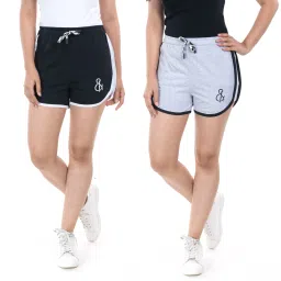 Pack of 2 Self Design Women Black, Grey Hotpants, Night Shorts, Sports Shorts-25
