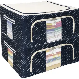 FEVSAQ 66Ltr Foldable Cloth Box Steel Frame Collapsible Wardrobe Storage Organizer Polyester Laundry Bag-picture-36