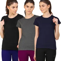 Pack of 3 Women Solid Round Neck Cotton Blend Multicolor T-Shirt-image-33