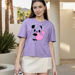 moda rapido Women Printed Round Neck Polyester Purple T-Shirt-picture-26