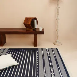 Fabindia Black & White Printed Woven Dhurrie-image-5