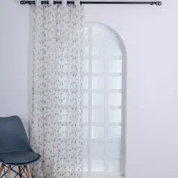parda online Brown & Grey Polyster Floral 7ft Sheer Eyelet Window/Door (2 Pc)-picture-7