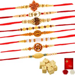 Rakhi For Brother Soan Papdi Combo8CA Gold Gift Box-13